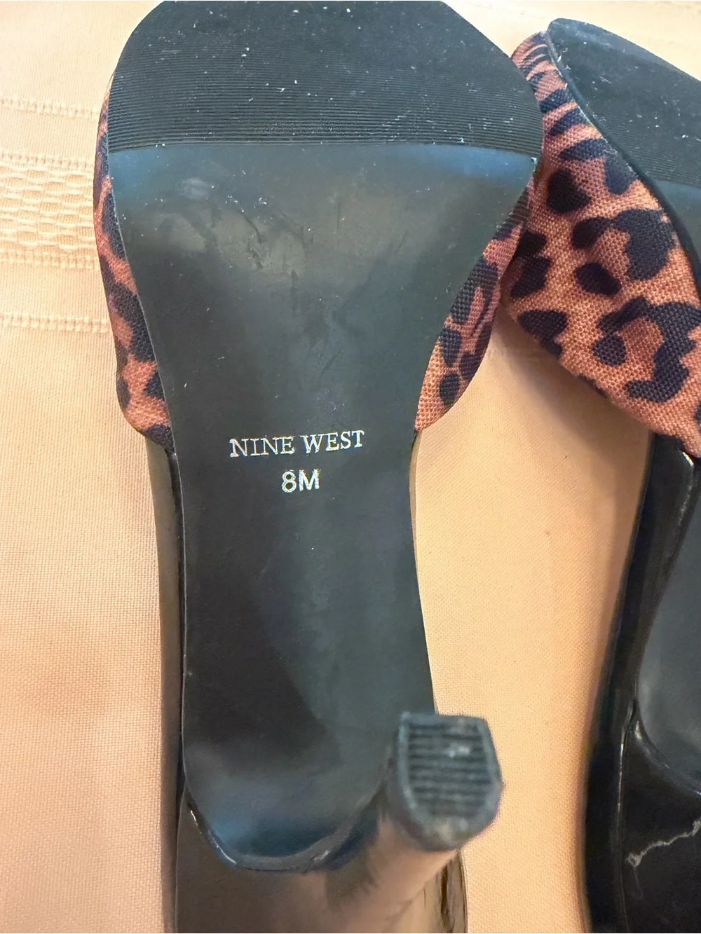 Nine West Leopard-Print Open Toe Slide Heels in Brown and Black - Picture 6 of 7